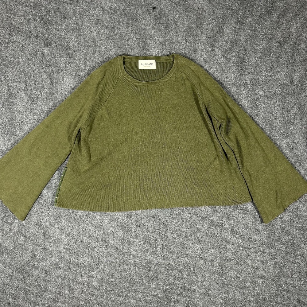 Ray Beams Women's Wide Sleeve Round Neck Ribbed Knit Olive Green Sweater #3100
